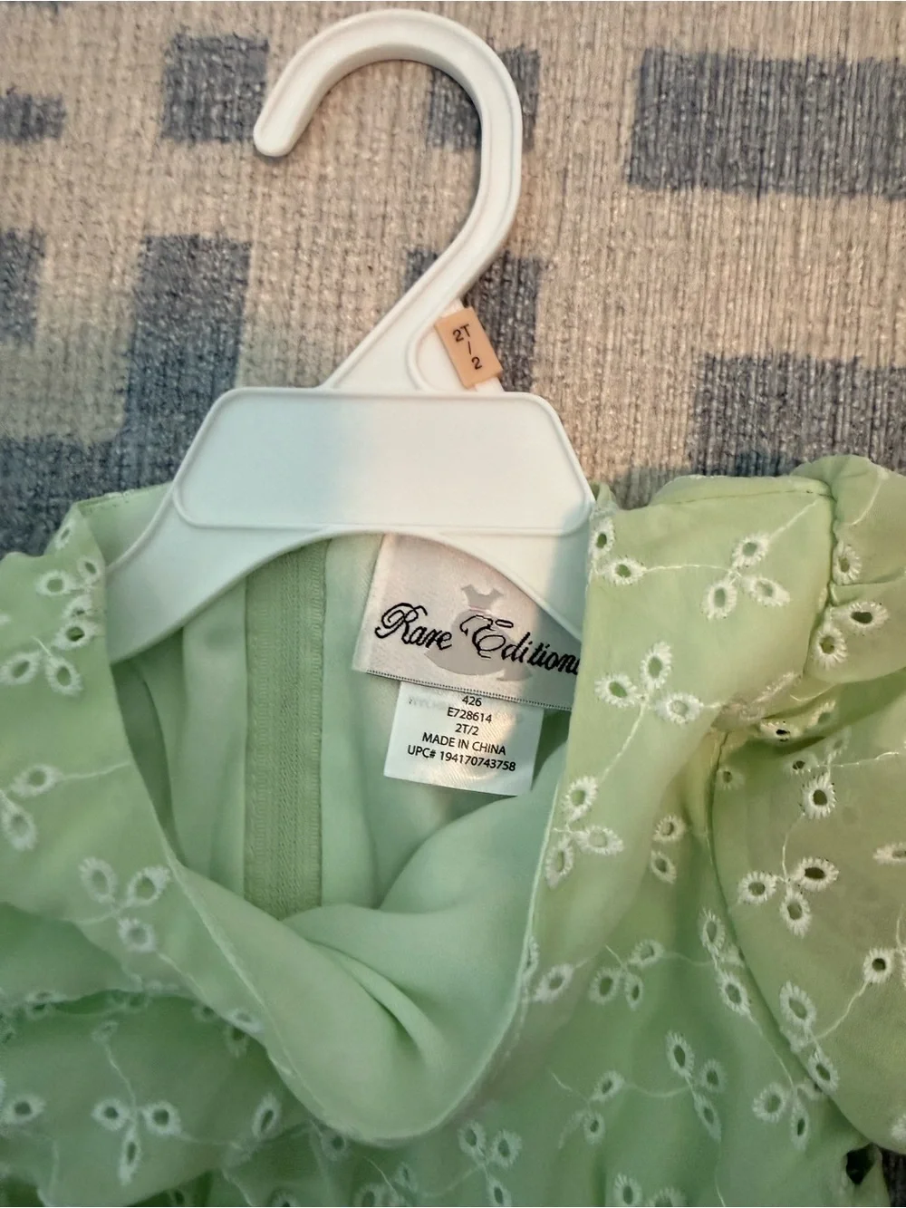 Rare Editions Light Green Eyelet Tiered Dress with Bow 2T NWT